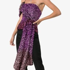 NWT Halpern Sequined top With Hanging Panel
